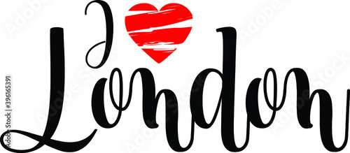 Foto I Love London Country Name Bold Calligraphy Black Color Text With Red Heart