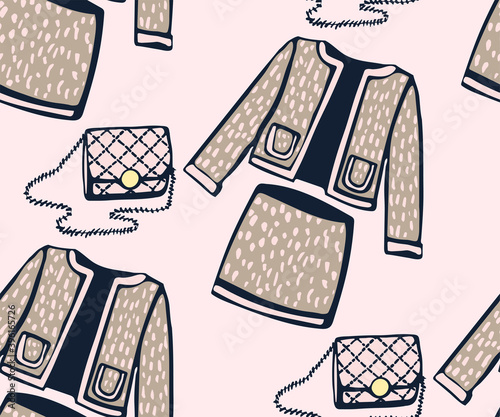 Hand drawn vector classic clothes and accessories. Hand drawn ink illustration. Modern ornamental decorative background. Vector pattern. Print for textile, cloth, wallpaper, scrapbooking