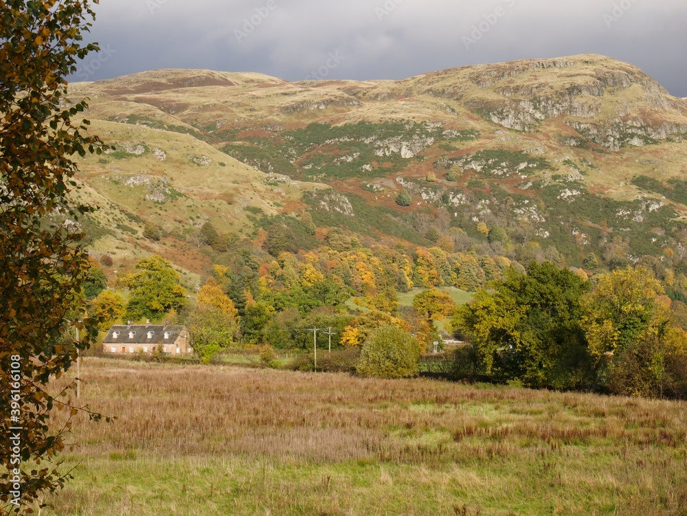 Beautifully sunlit Scottish Hills on an Autumn day