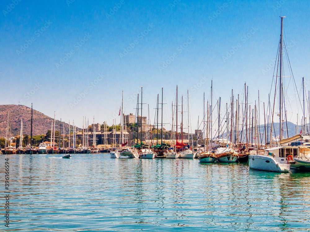Fototapeta premium Bodrum Town view Bodrum Marina. Bodrum is popular tourist destination in Turkey.