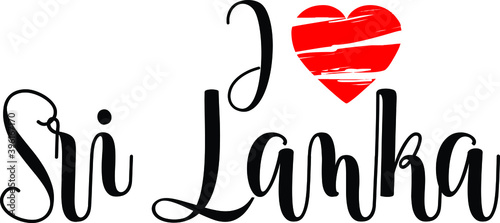  I Love Sri Lanka Country Name Bold Calligraphy Black Color Text With Red Heart 