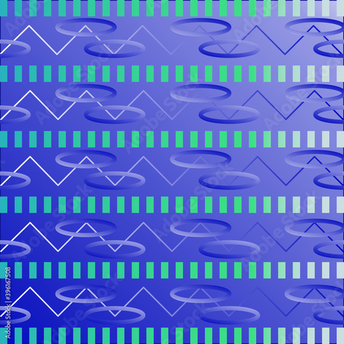 pattern of volumetric shapes on a bright blue background with a gradient color for textiles.