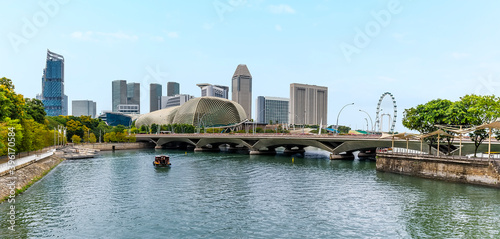 A panorama view down the Singapore river from the Anderson Bridge in Singapore, Asia photo