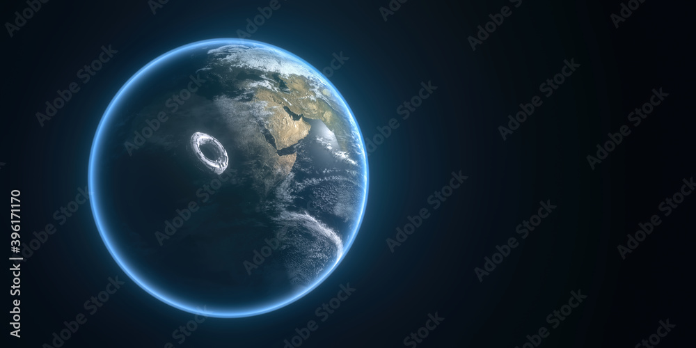 Fototapeta premium isolated 3d rendered Planet Earth from space with abstraction space station