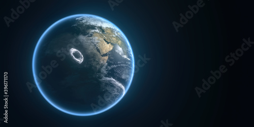 isolated 3d rendered Planet Earth from space with abstraction space station