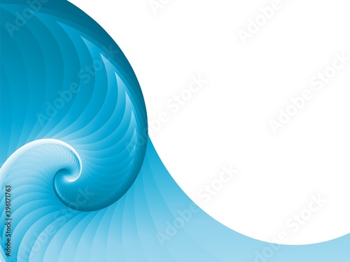 Abstract spiral wave. Blue swirling figure with bright water swirls shiny snail shell with smooth texture lines design powerful sea shaft.
