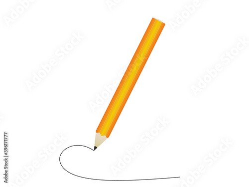 Yellow drawing pencil. Stylish wooden pen for writing and painting curve black graphite line instrument for study.
