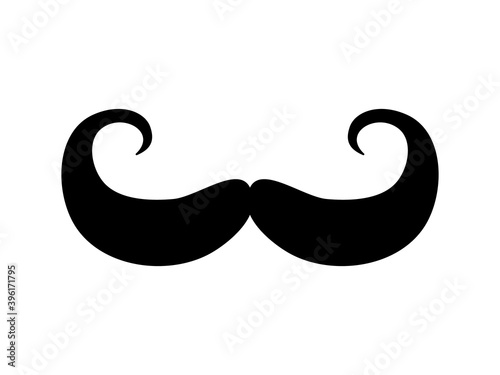Lush mustache. Trendy black hair curls with twisted up ends stylish gentlemanly retro style of elegant dandy man.