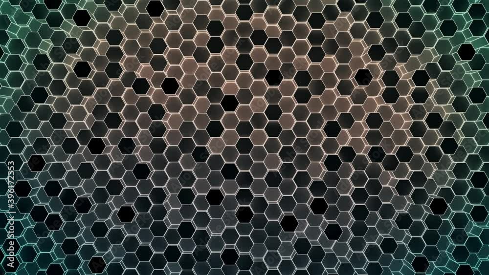 Seamless motion of a blue and brown honeycomb pattern, abstract modern technology concept