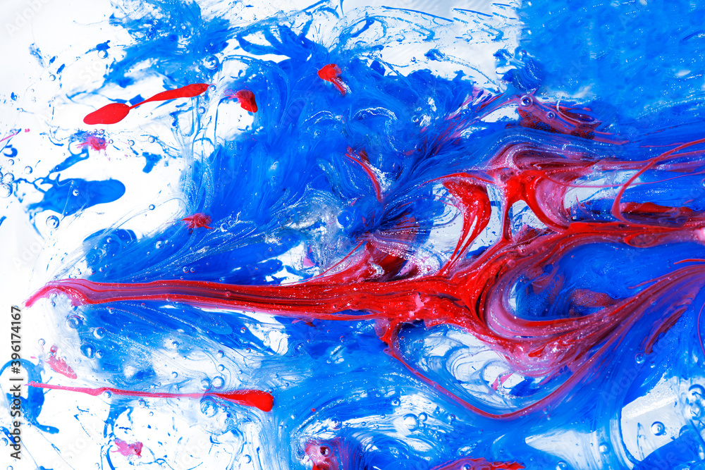 abstract background of mixed  red and blue  paints, colored modern art