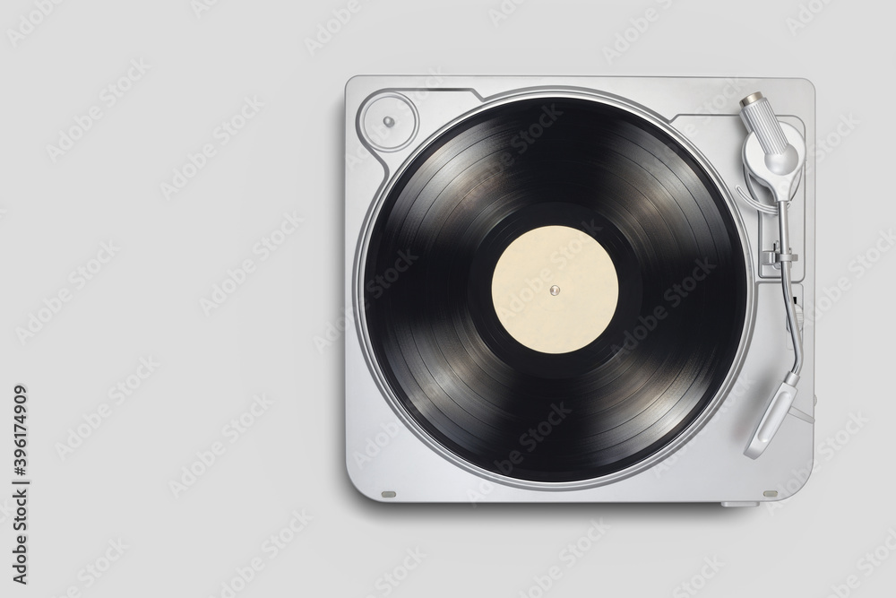 Fototapeta premium Turntable with long play or LP vinyl record with copy space.