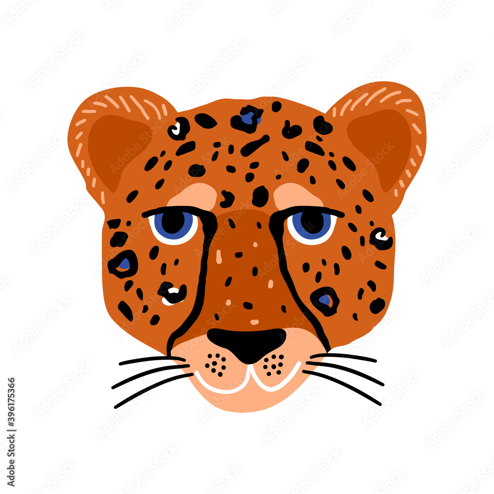 Cartoon hand drawn cheetah head . African vector illustration of leopard  head isolated on white. Stock Vector | Adobe Stock