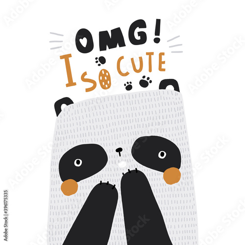 Cute panda illustration in scandinavian style with lettering. Perfect for kids apparel, poster, cards. Vectror illustration photo