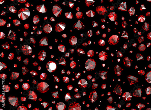 фотографія Falling rubies on black background. 3d illustration
