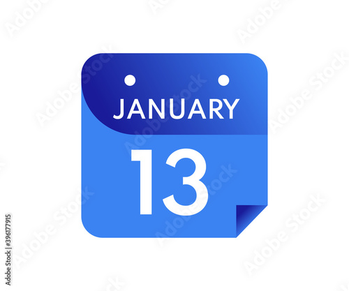 January 13 Date on a Single Day Calendar in Flat Style, 13 January calendar icon