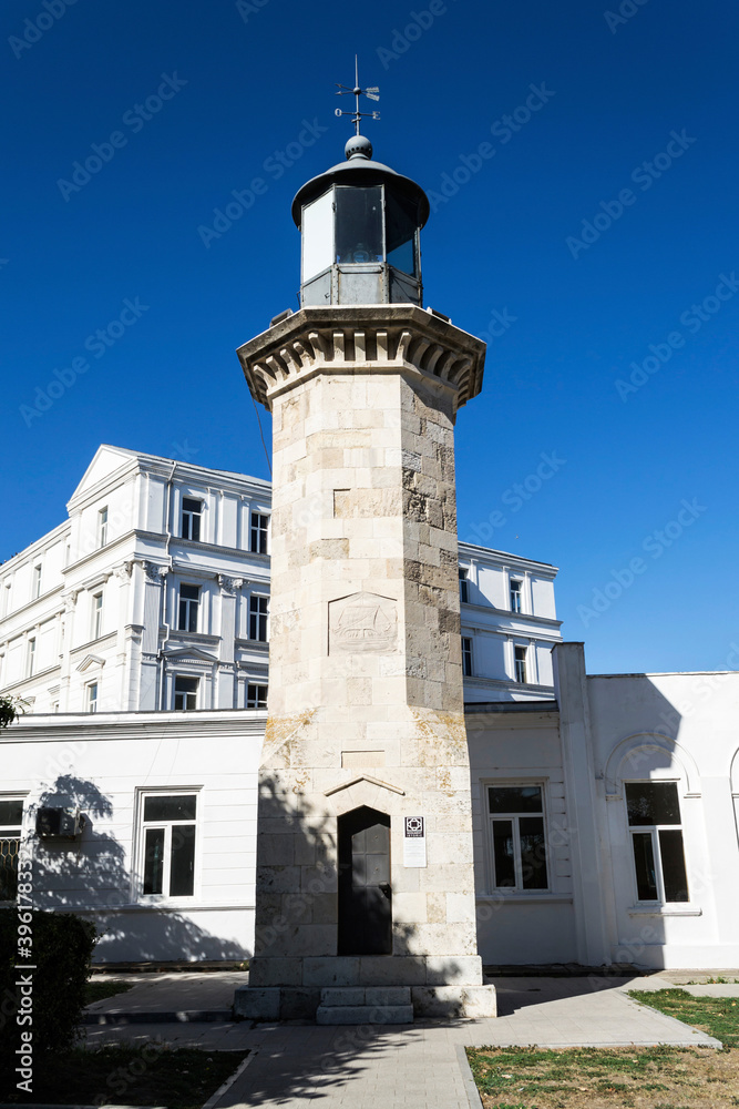 Genovese lighthouse near the Casino building, built around 1300. Constanta, Romania.