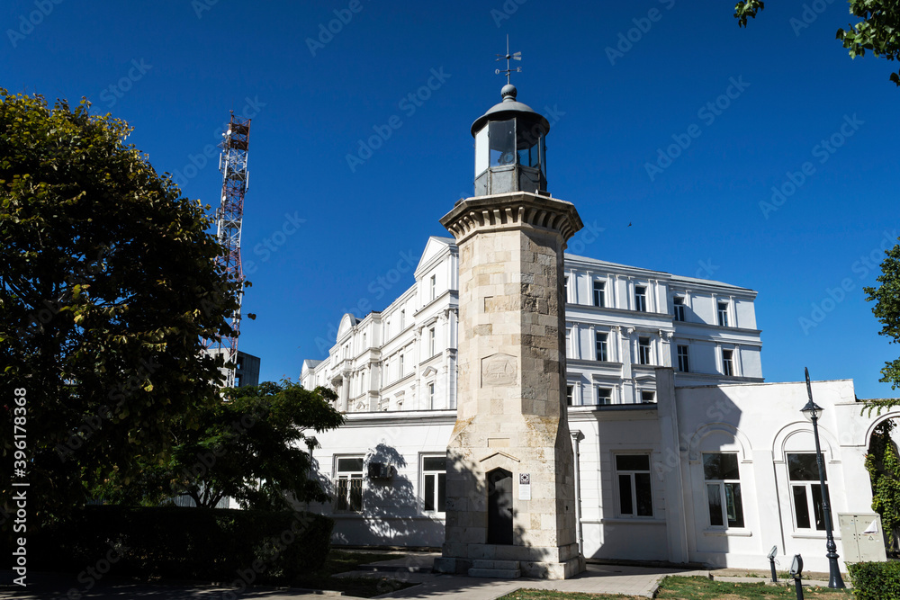 Genovese lighthouse near the Casino building, built around 1300. Constanta, Romania.