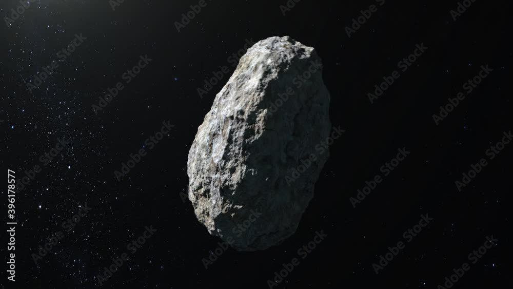 Asteroid in space. The asteroid flies and rotates. Starry sky. 4K. Stars twinkle. 3d rendering. Asteroid in space. The asteroid flies and rotates. Starry sky. 4K. Stars twinkle. 3d rendering.