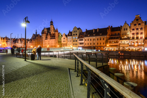 Wallpaper Mural Promenade at Motlawa River with famous historic architecture of Gdansk at night. Poland, Europe. Torontodigital.ca