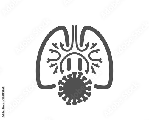 Lungs with coronavirus icon. Pneumonia disease sign. Respiratory distress symbol. Quality design element. Flat style coronavirus lungs icon. Editable stroke. Vector