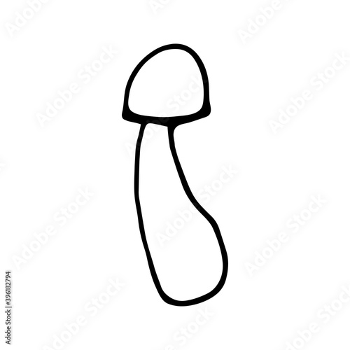 Single hand drawn forest mushroom for autumn decoration. Doodle vector illustration. Isolated on white background