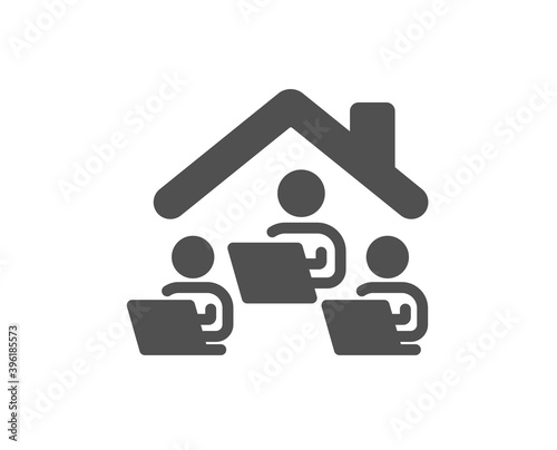 Work at home icon. Teamwork sign. Remote office symbol. Quality design element. Flat style work home icon. Editable stroke. Vector