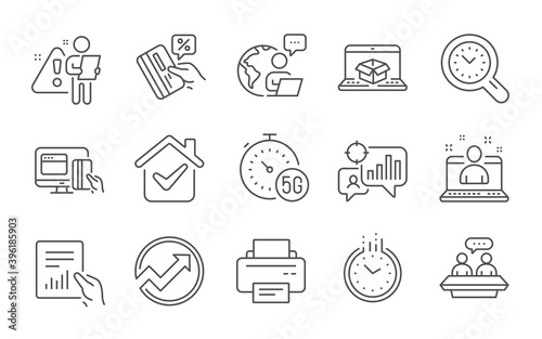 Best manager, Online delivery and Employees talk line icons set. Time management, Time and Document signs. Credit card, Online payment and Audit symbols. Line icons set. Vector