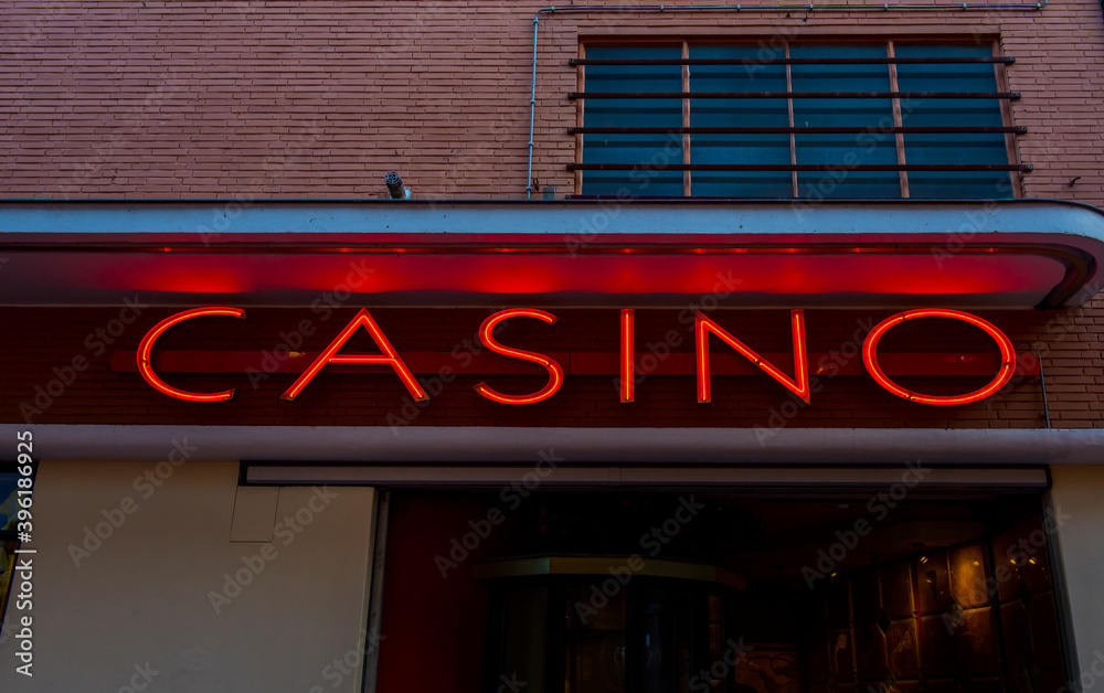 Red casino neon sign. Neon lights.