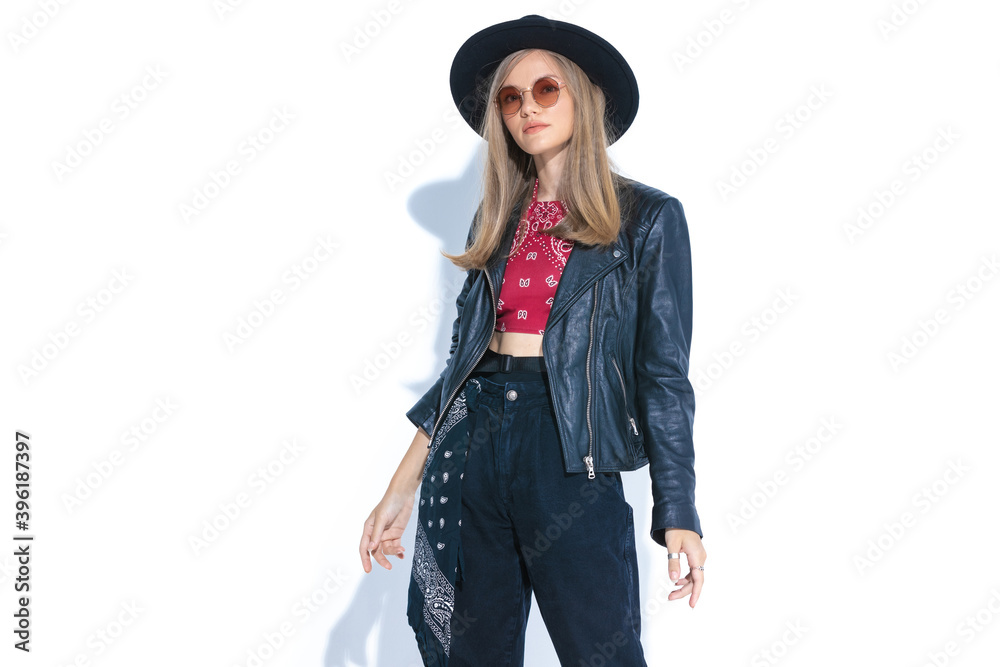 casual female model wearing hat and sunglasses and posing casual female model wearing hat and sunglasses and posing