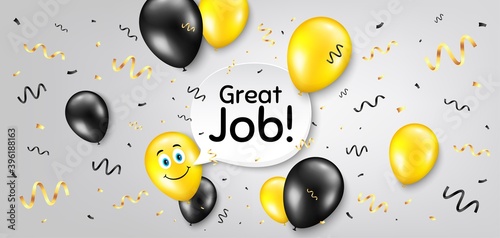 Great job symbol. Balloon confetti vector background. Recruitment agency sign. Hire employees. Smile balloon background. Great job message. Celebrate birthday banner. Vector