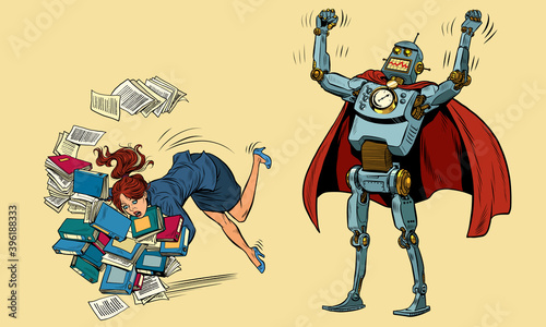 The robot wins the businesswoman. Technology and humanity