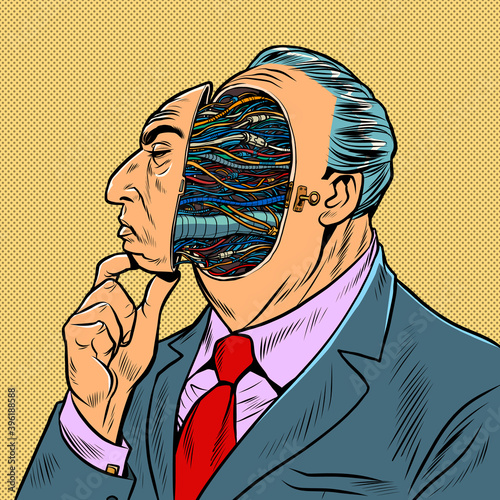 An android man disguises himself as a human robot