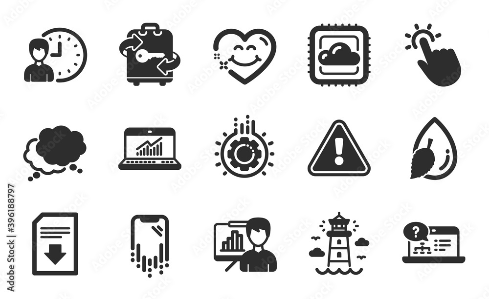 Online statistics, Water drop and Online help icons simple set. Speech bubble, Gear and Working hours signs. Lighthouse, Cloud computing and Smile face symbols. Flat icons set. Vector Online statistics, Water drop and Online help icons simple set. Speech bubble, Gear and Working hours signs. Lighthouse, Cloud computing and Smile face symbols. Flat icons set. Vector