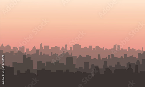 Decorative horizontal morning landscape of modern city