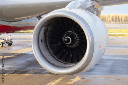 View of the turbine of a passenger plane.