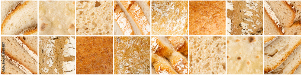 Bread Textures Food Collage, Various Homemade Bakery Products