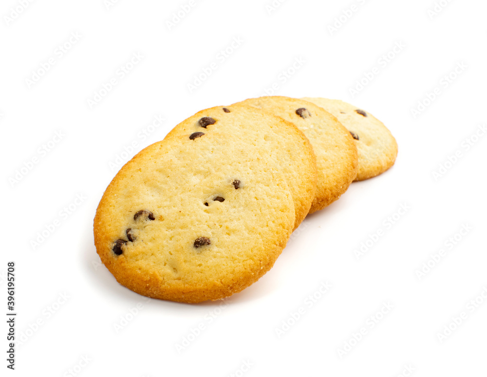 Chocolate Chip Biscuits Isolated, Golden Butter Cookies Chocolate Chip Biscuits Isolated, Golden Butter Cookies
