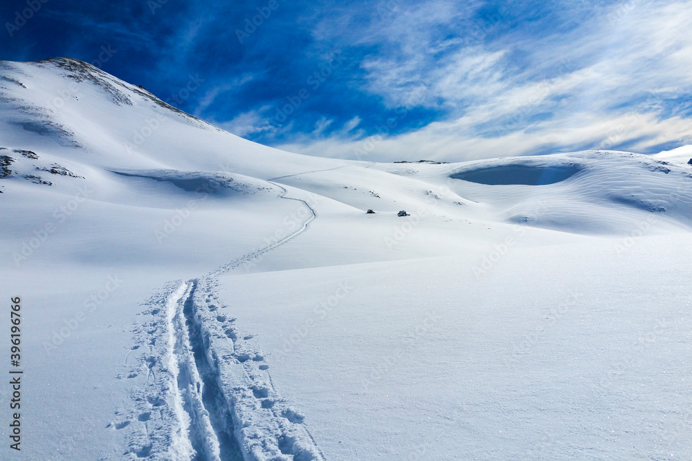 Österreich, Silvretta, Ischgl, Aufstiegsspur Skitour