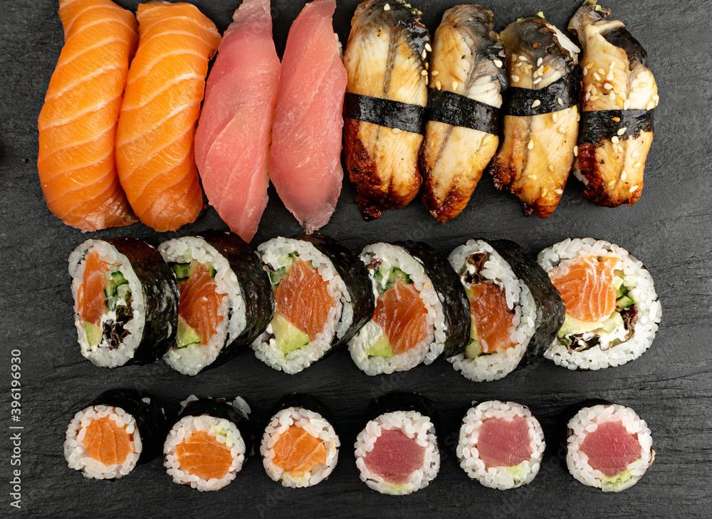 Big Set of Various Japanese Sushi Food Closeup Big Set of Various Japanese Sushi Food Closeup