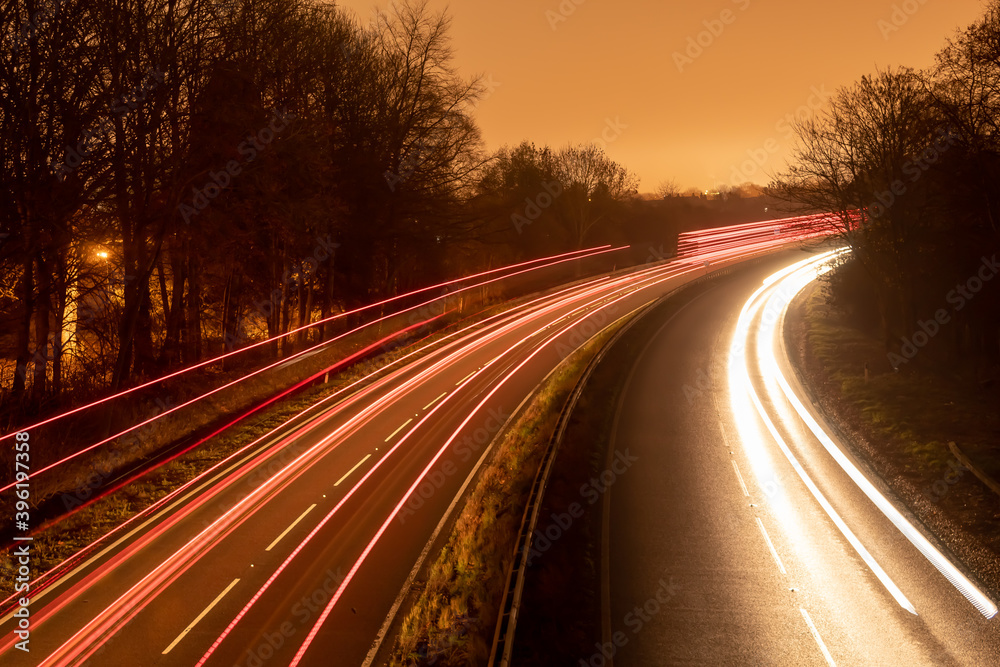 CIty at night church, highway in england at night CIty at night church, highway in england at night