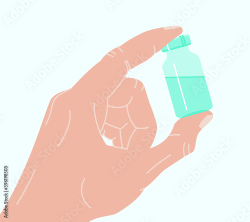 Hand holding antiviral covid 19 vaccine. Covid or coronavirus vaccination