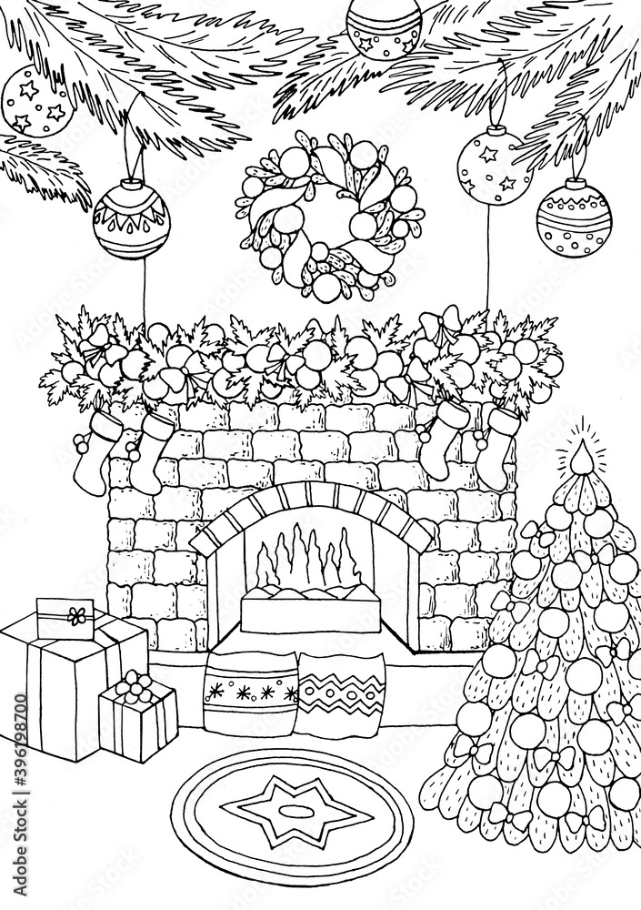 christmas-fireplace-coloring-pages