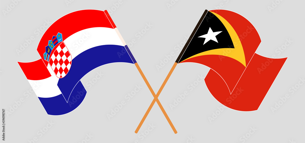 Crossed and waving flags of Croatia and East Timor Crossed and waving flags of Croatia and East Timor