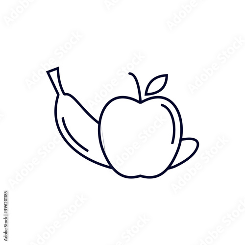 Apple with banana Fruit for Fitness icon concept  Creative Gym Symbol  Illustration