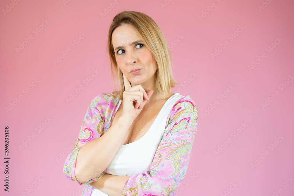 Fototapeta premium Young caucasian woman over isolated background doing nervous gesture