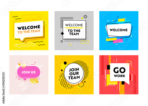 Set of Banners Welcome and Join Our Team with Abstract Trendy Pattern. Headhunting and Human Resource Research Concept