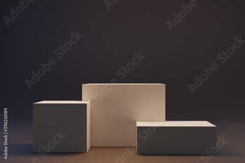 Empty cube or square box podium with studio background. Concept scene stage showcase for new product, promotion sale, banner, presentation, with copy space. 3D rendering