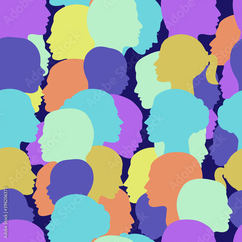 Seamless vector pattern crowd of people profile