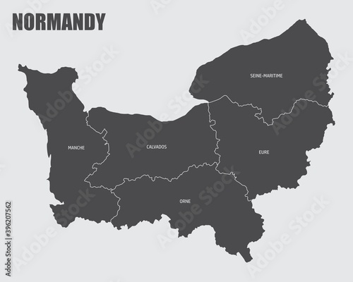 Fototapeta The Normandy region map divided in provinces with labels