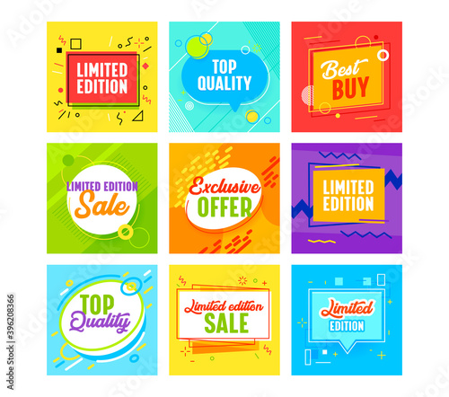 Set Banners with Abstract Geometric Pattern for Limited Edition Promo Post. Templates Design for Social Media Marketing